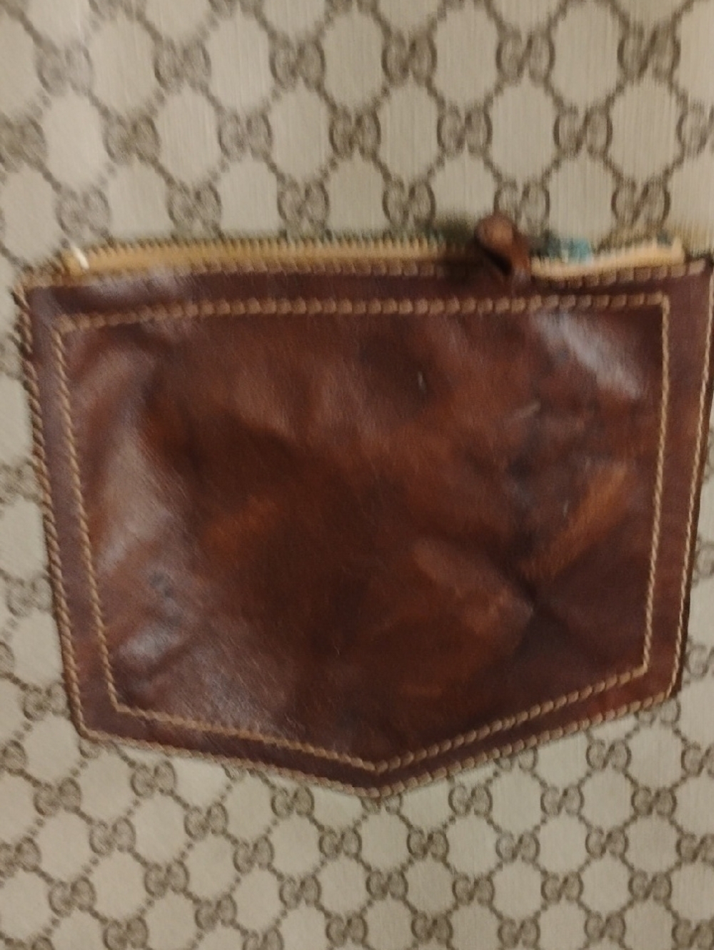 Authentic Gucci  Monogram Tote Bag with Brown Leather Pocket - Picture 3 of 11